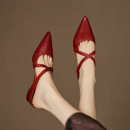 Elegant Red Flats for Women with Cross Strap Style