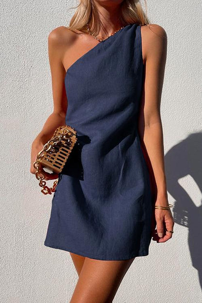 Elegant Mini Dress for Women with One Shoulder Style