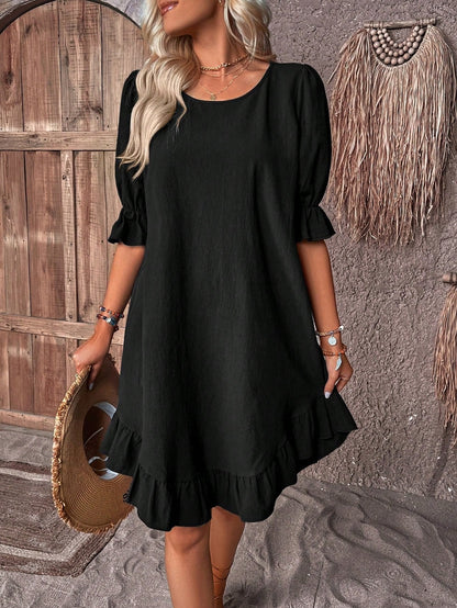 Effortless Linen A Line Dress for Women with Round Neck Style