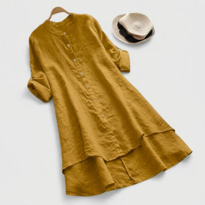 Comfortable Linen Tunic Dress for Women with Elbow Sleeve Style