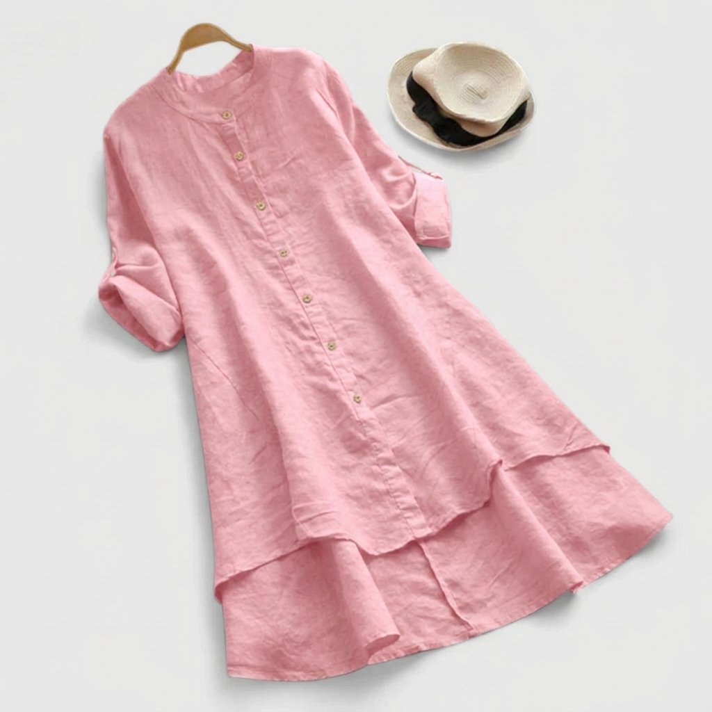 Comfortable Linen Tunic Dress for Women with Elbow Sleeve Style