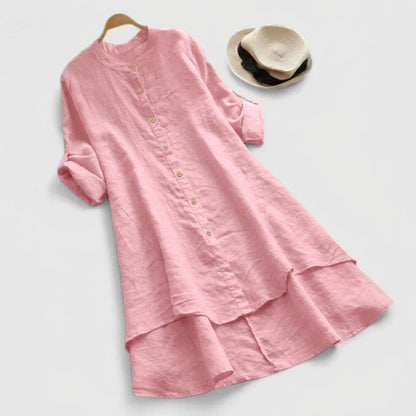 Comfortable Linen Tunic Dress for Women with Elbow Sleeve Style