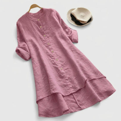 Comfortable Linen Tunic Dress for Women with Elbow Sleeve Style