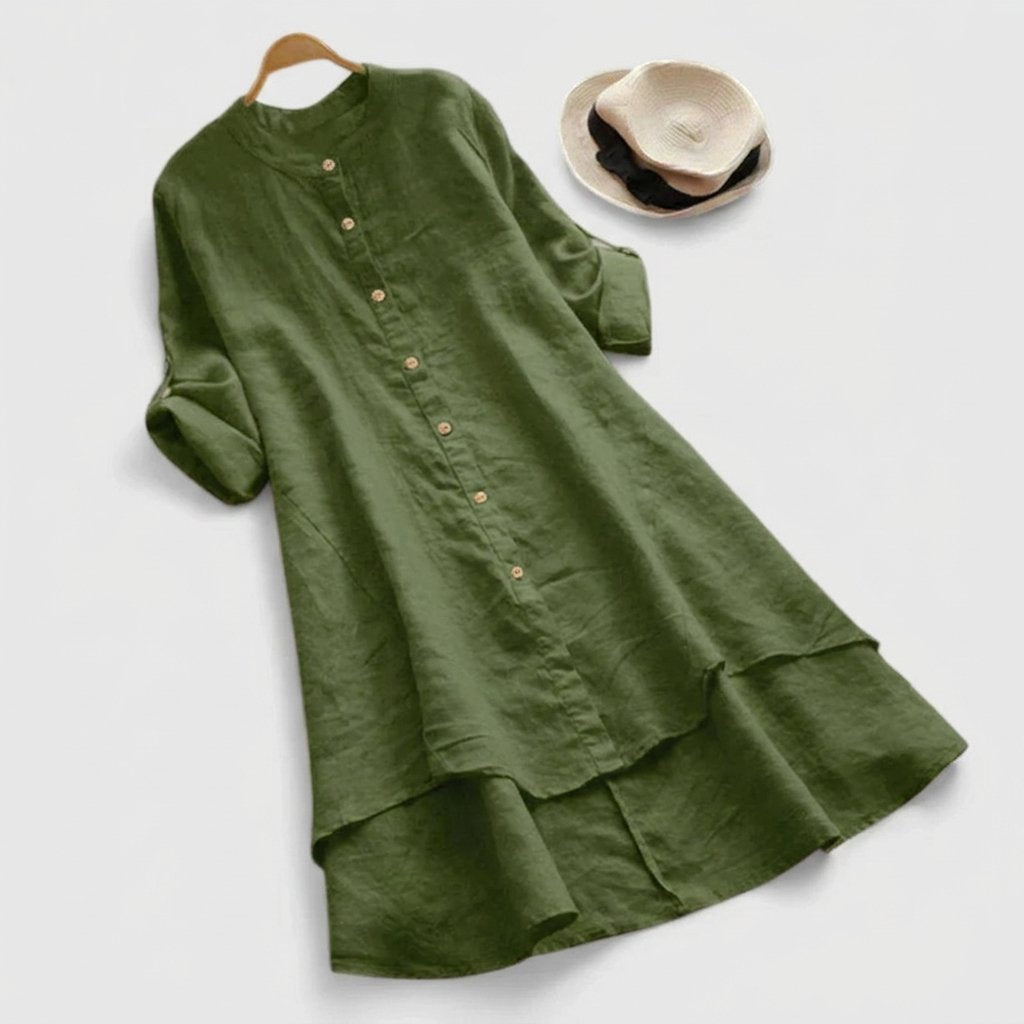 Comfortable Linen Tunic Dress for Women with Elbow Sleeve Style