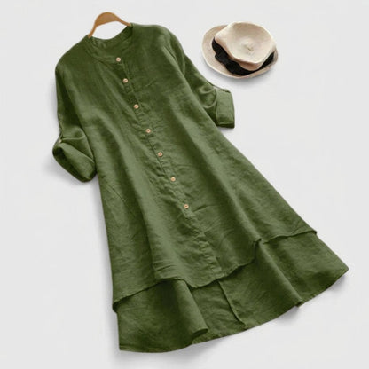 Comfortable Linen Tunic Dress for Women with Elbow Sleeve Style