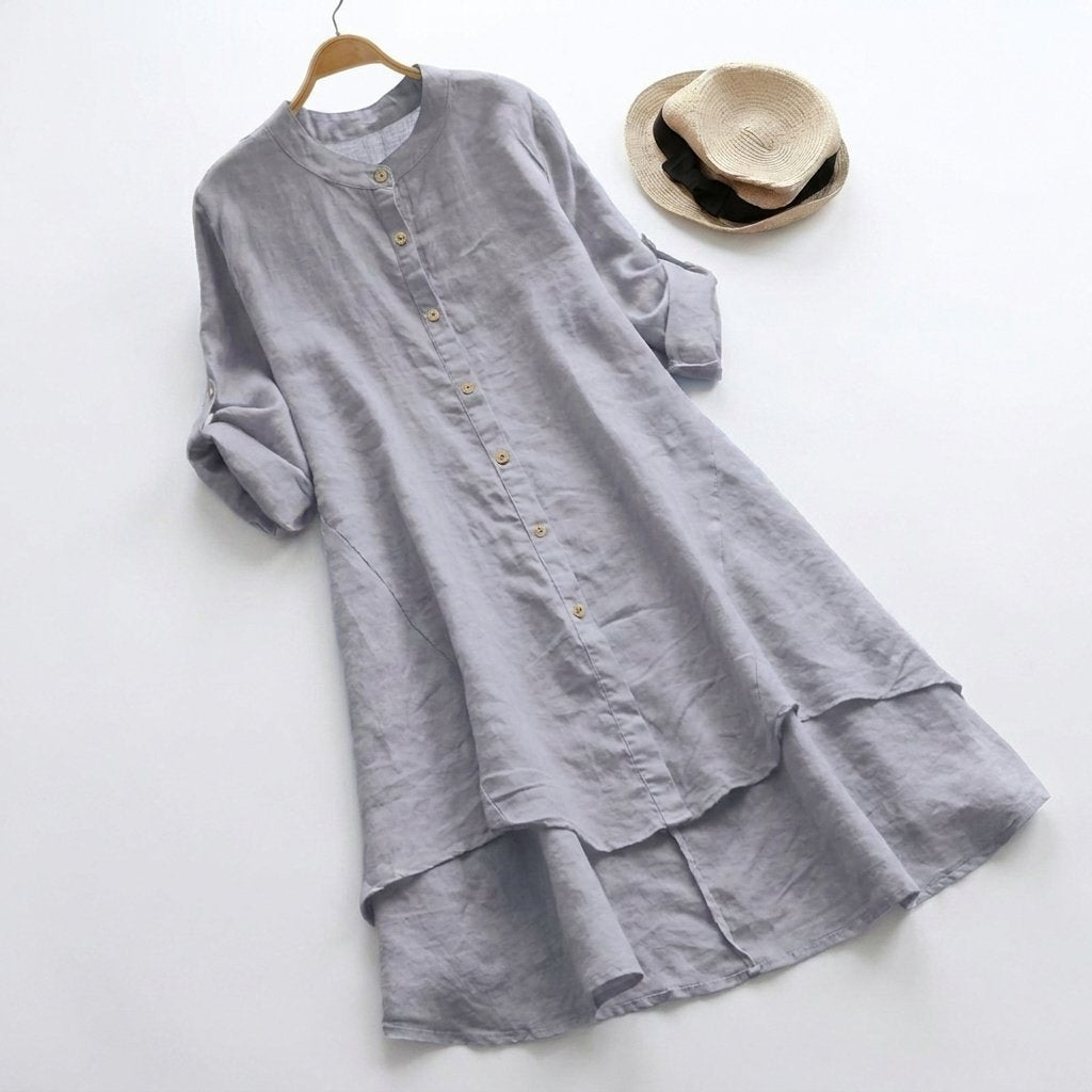 Comfortable Linen Tunic Dress for Women with Elbow Sleeve Style