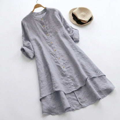 Comfortable Linen Tunic Dress for Women with Elbow Sleeve Style