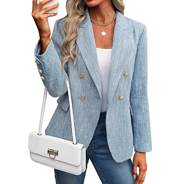 Elegant Tweed Blazer for Women with Double Breasted Style