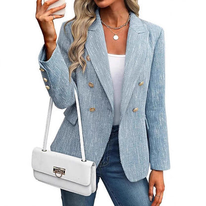 Elegant Tweed Blazer for Women with Double Breasted Style