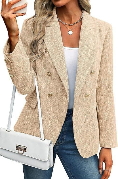 Elegant Tweed Blazer for Women with Double Breasted Style