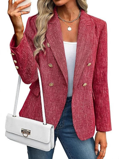 Elegant Tweed Blazer for Women with Double Breasted Style