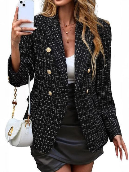Elegant Tweed Blazer for Women with Double Breasted Style
