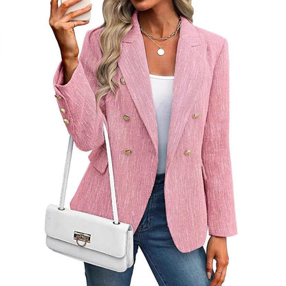 Elegant Tweed Blazer for Women with Double Breasted Style