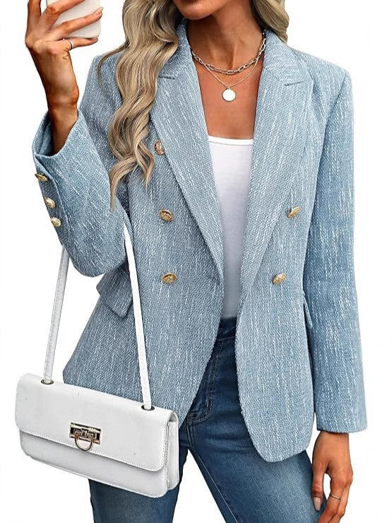 Elegant Tweed Blazer for Women with Double Breasted Style