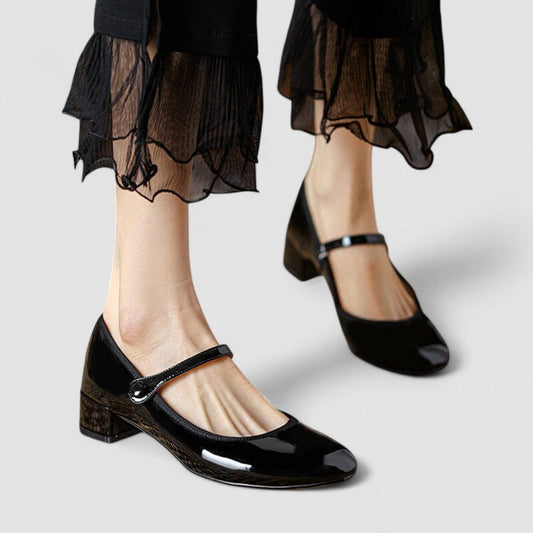 Elegant Mary Jane Shoes for Women with Patent Finish Block Heel Round Toe Style