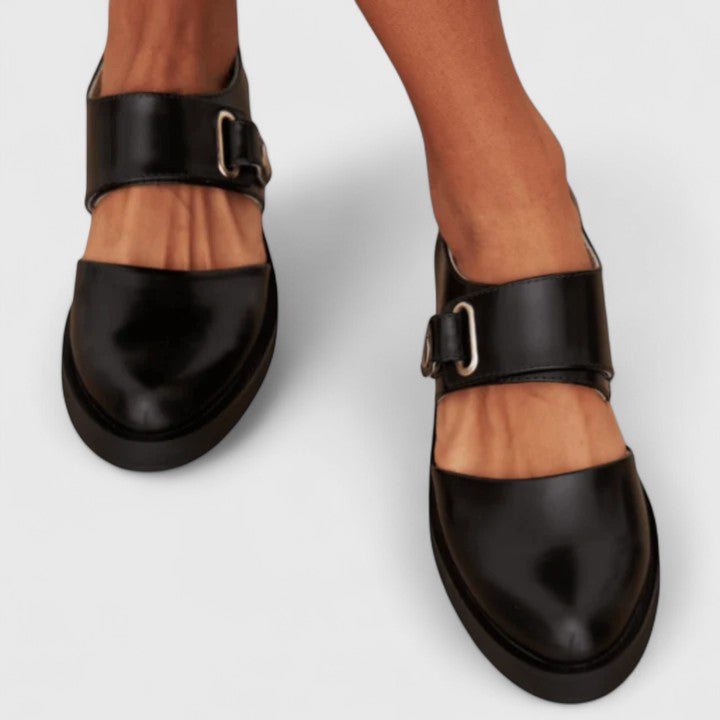 Black Buckle Flats with Round Toe