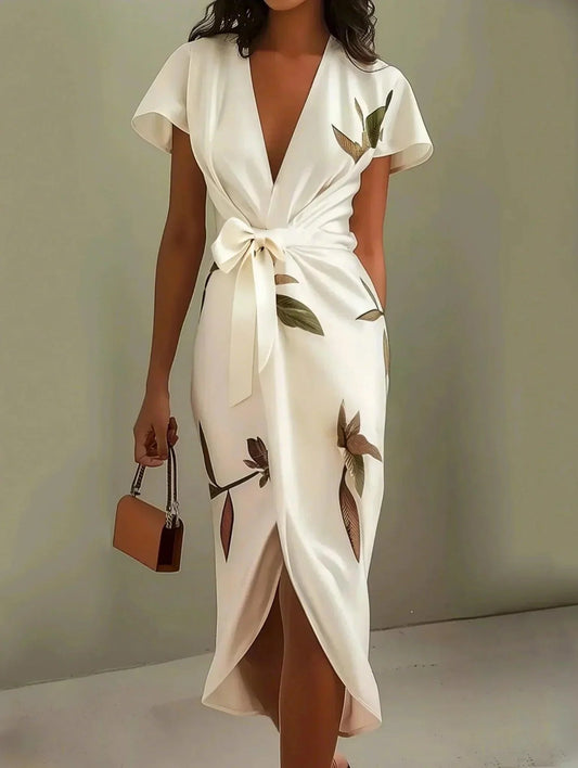 Floral Wrap Midi Dress with Tie Front