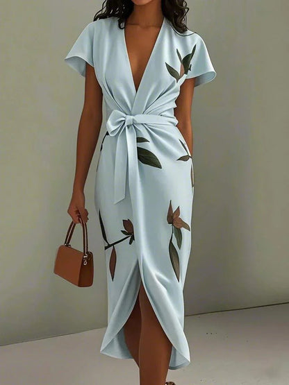 Floral Wrap Midi Dress with Tie Front