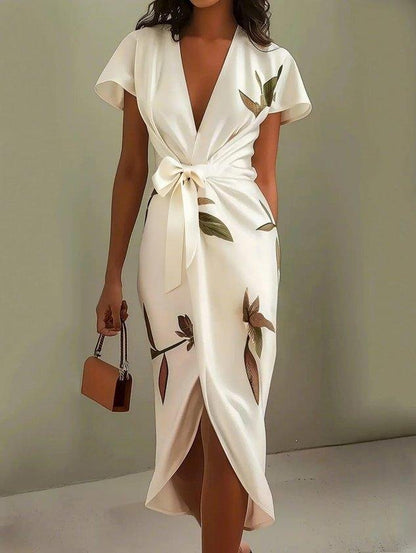 Floral Wrap Midi Dress with Tie Front