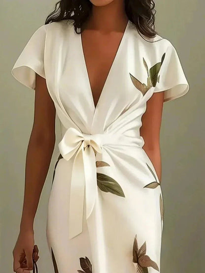 Floral Wrap Midi Dress with Tie Front