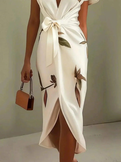 Floral Wrap Midi Dress with Tie Front