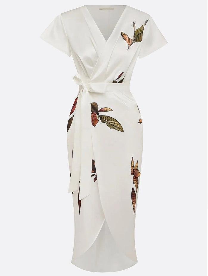 Floral Wrap Midi Dress with Tie Front