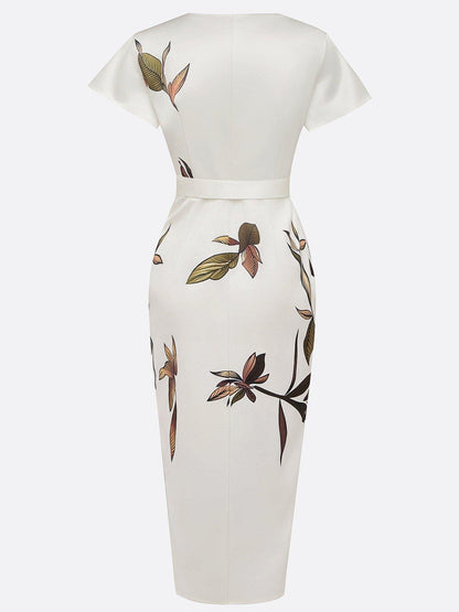 Floral Wrap Midi Dress with Tie Front