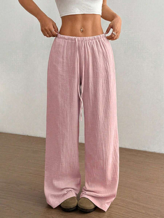 Effortless Wide Leg Pants for Women with High Waist Drawstring Flowing Relaxed Casual Style