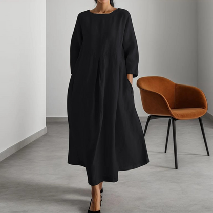Effortless Linen Maxi Dress for Women with Round Neck Style