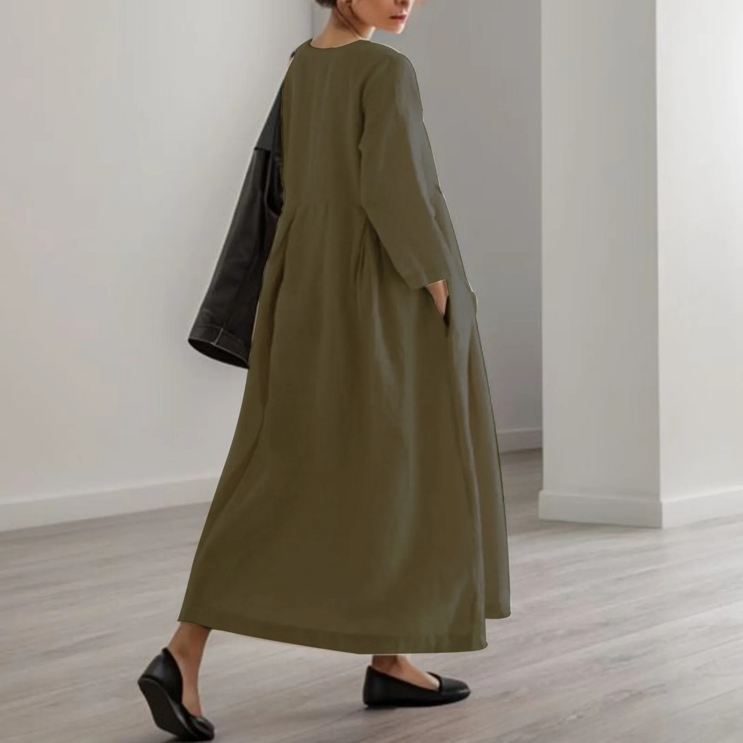 Effortless Linen Maxi Dress for Women with Round Neck Style
