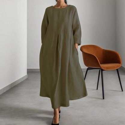Effortless Linen Maxi Dress for Women with Round Neck Style