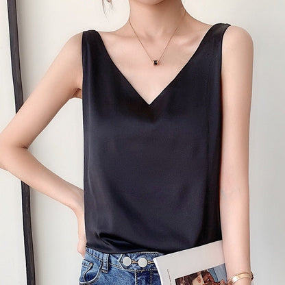 Effortless Satin Blouses for Women with V Neck Tank Style