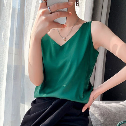 Effortless Satin Blouses for Women with V Neck Tank Style
