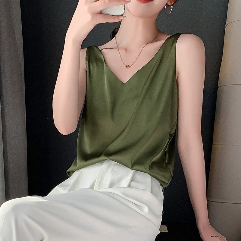 Effortless Satin Blouses for Women with V Neck Tank Style