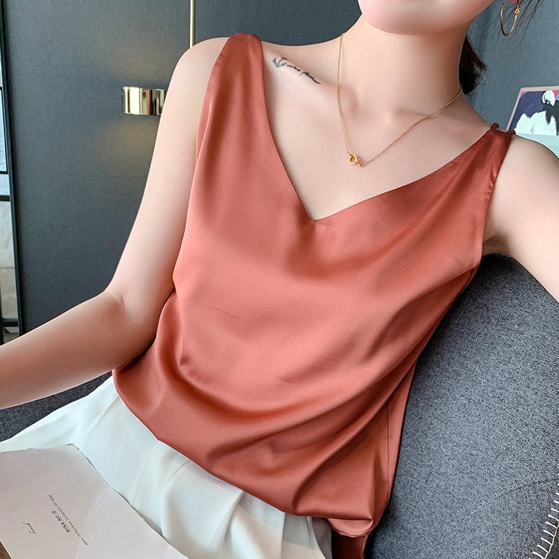 Effortless Satin Blouses for Women with V Neck Tank Style