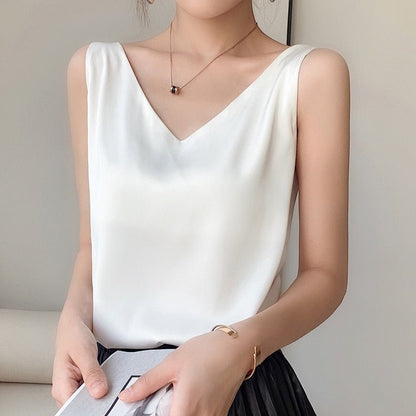 Effortless Satin Blouses for Women with V Neck Tank Style