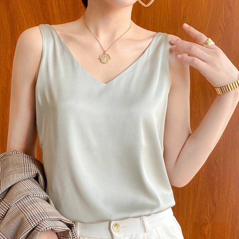 Effortless Satin Blouses for Women with V Neck Tank Style