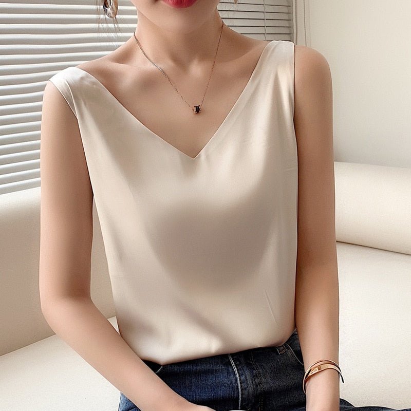 Effortless Satin Blouses for Women with V Neck Tank Style