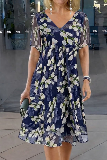 Elegant Floral A Line Dress for Women with V Neck Style