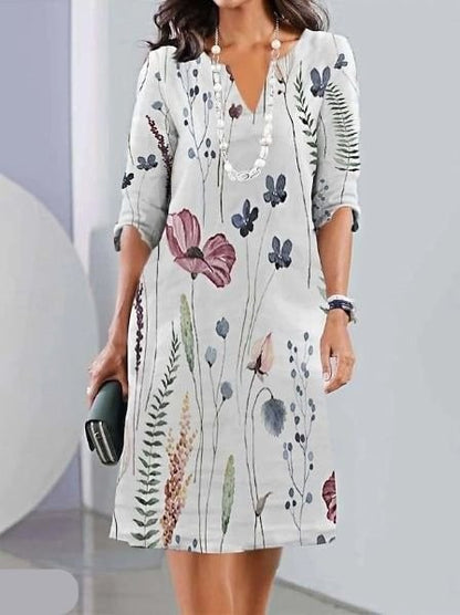 Elegant Floral A Line Dress for Women with V Neck Style