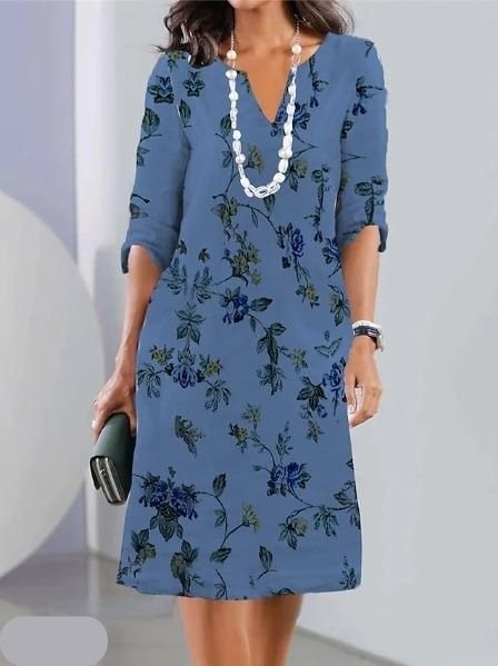 Elegant Floral A Line Dress for Women with V Neck Style