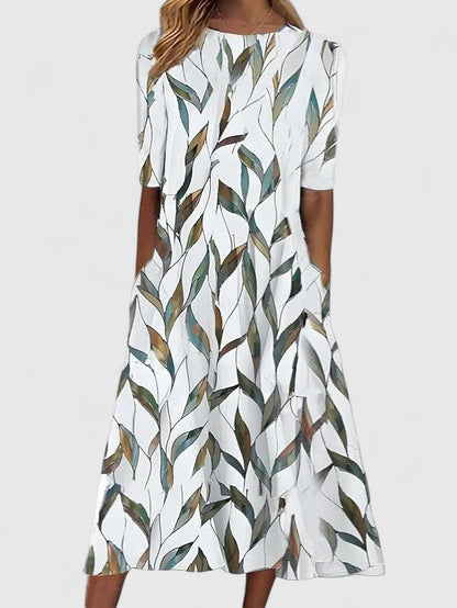 Printed Midi Dress with Puff Sleeves
