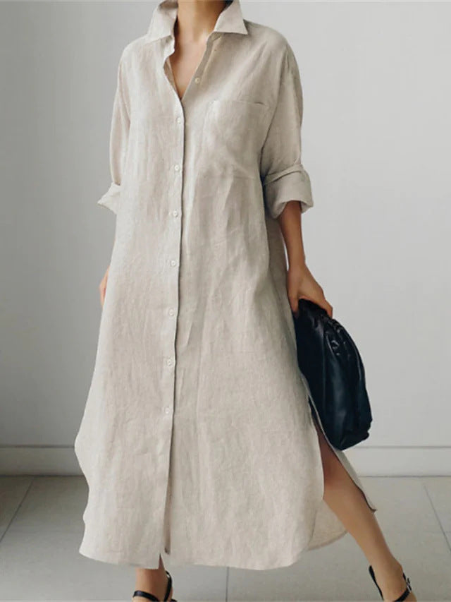 Effortless Linen Shirt Dress for Women with Button Down Style