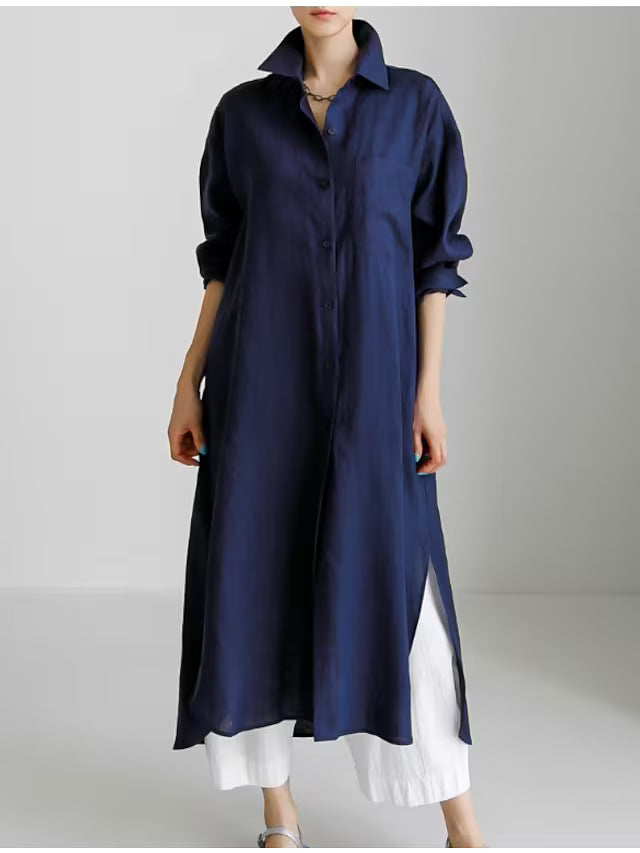 Effortless Linen Shirt Dress for Women with Button Down Style