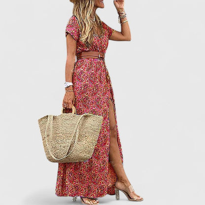 Effortless Paisley Maxi Dress for Women with V Neck Boho Style