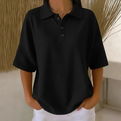 Effortless Waffle Knit Blouses for Women with Short Sleeve Style