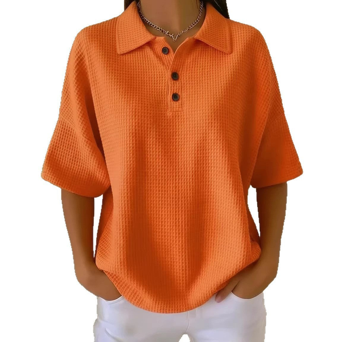 Effortless Waffle Knit Blouses for Women with Short Sleeve Style
