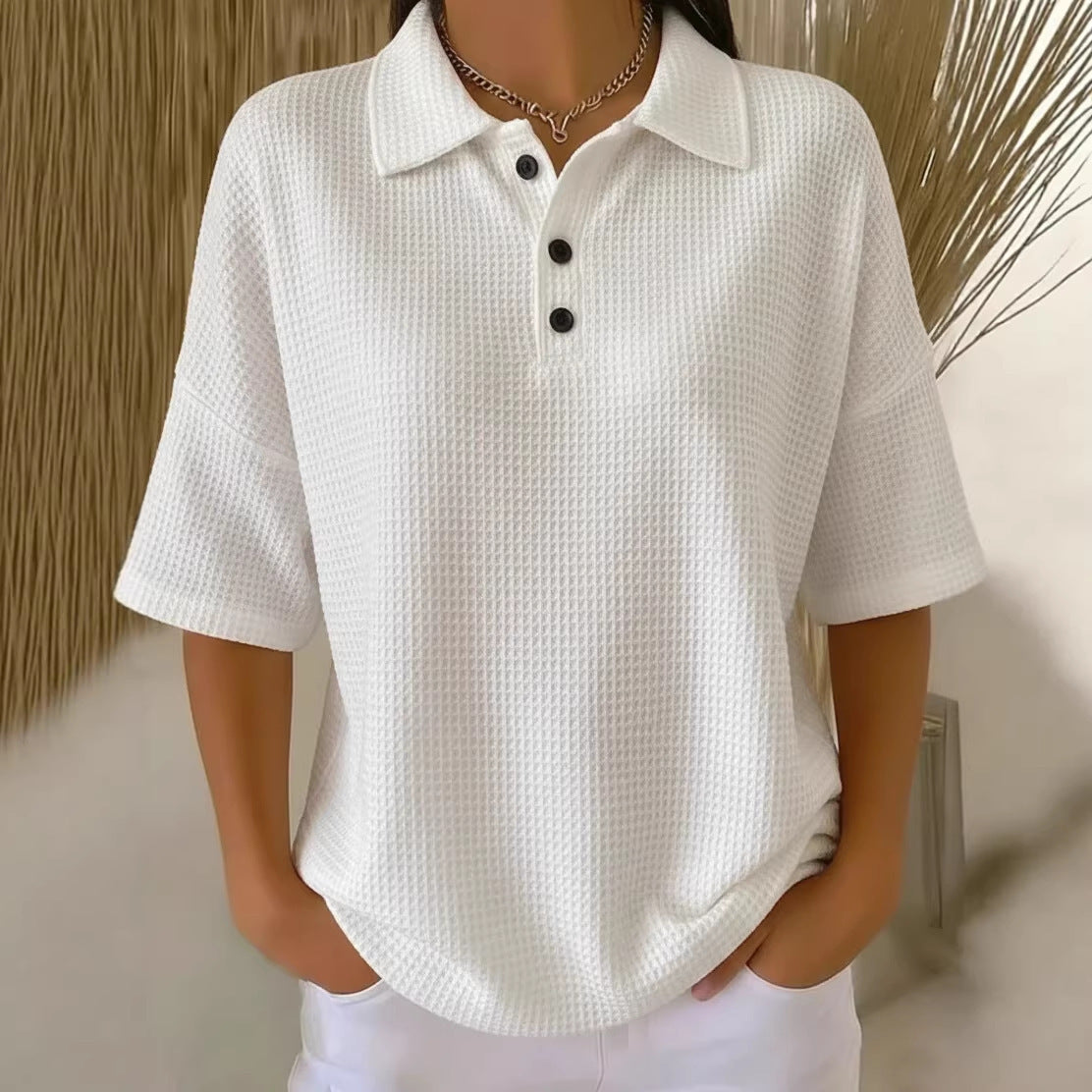 Effortless Waffle Knit Blouses for Women with Short Sleeve Style