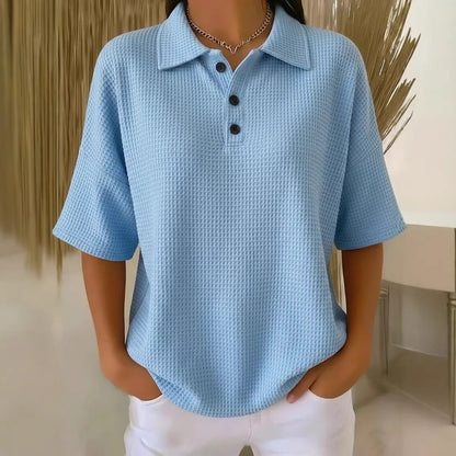 Effortless Waffle Knit Blouses for Women with Short Sleeve Style