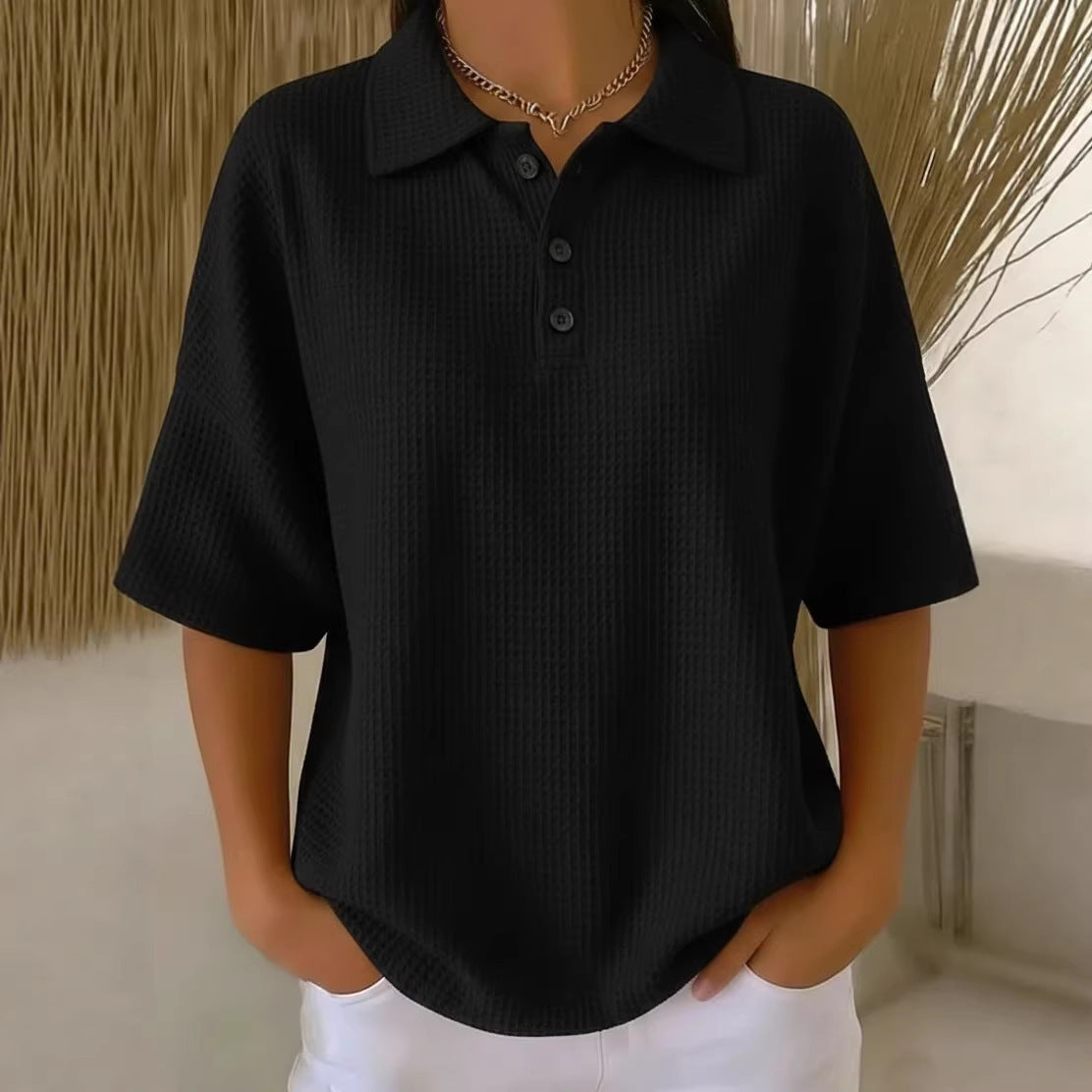 Effortless Waffle Knit Blouses for Women with Short Sleeve Style